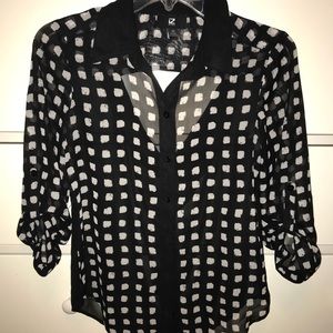 Sheer black & white blouse